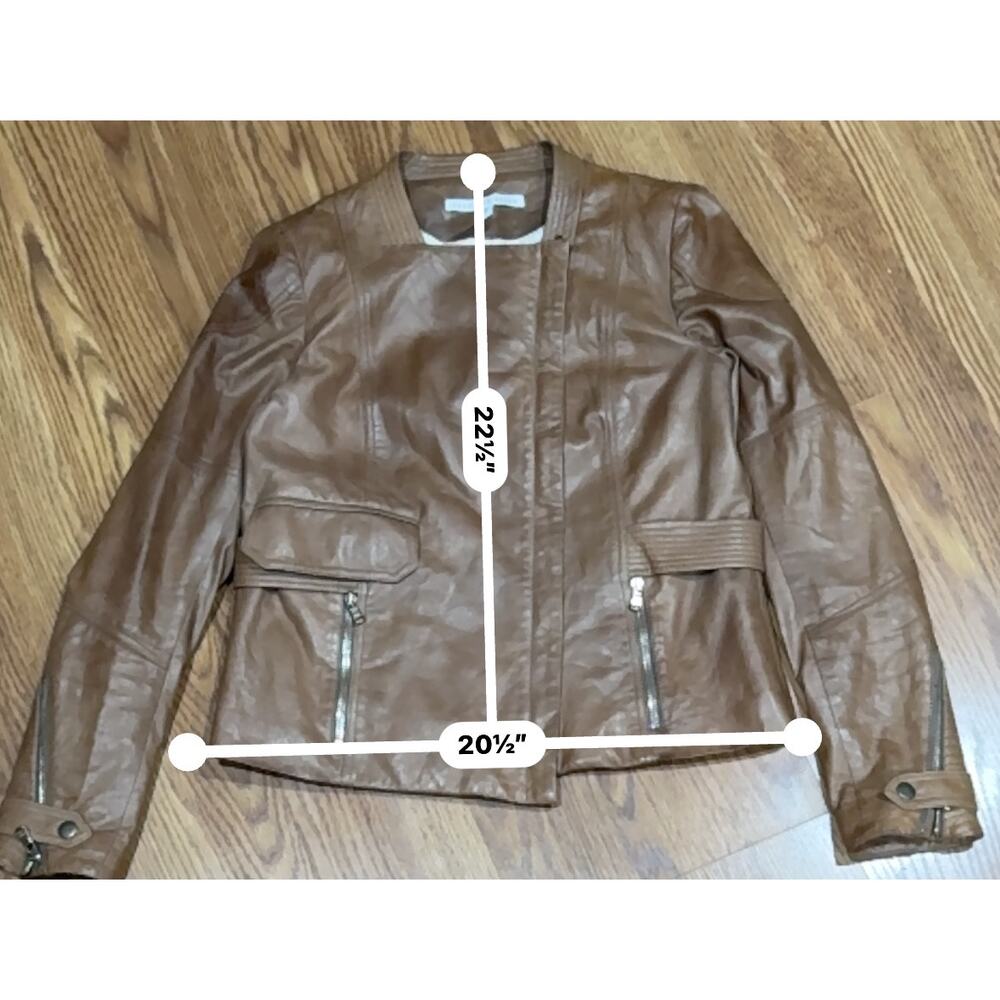 Veronica Beard Brown Leather Moto Jacket Biker Style Women’s Size XS - Picture 4 of 16